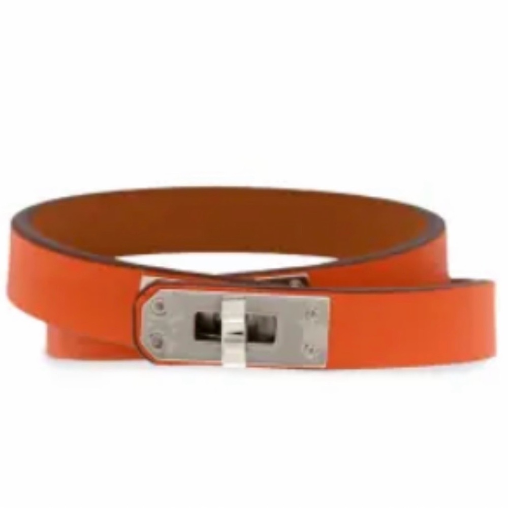 Hermes mini Kelly Double Leather
& Silvertone Wraparound bracelet